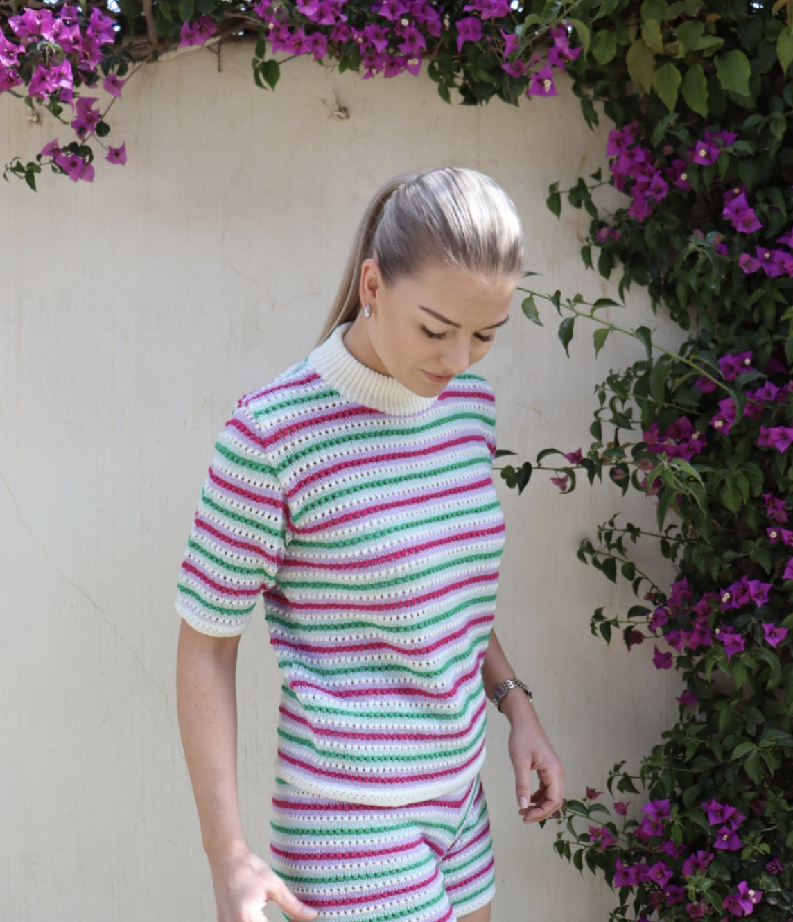 Iselin Hafseld DG 453-14 Nydelig flerfarget T-skjorte i  Baby Ull fra Dalegarn, 100% merinoull - superwash